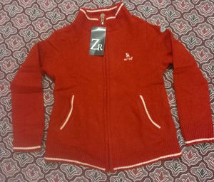 Red Knit Zip-Up Jacket
