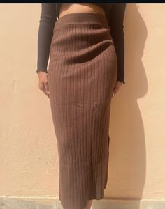 Brown Knit Midi Skirt