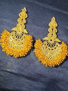 Elegant Gold-tone Chandbali Earrings diamond yello