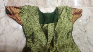 Green &amp; Gold Anarkali Dress