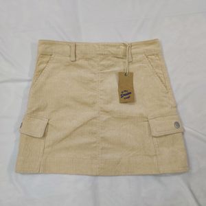 Cream Colour Corduroy Cargo Skirt