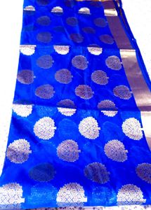 Elegant Blue Silk Suit And Free Saree