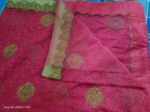 Stunning Rose Thread Work Net Saree