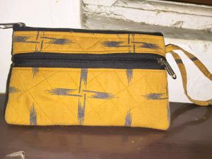 Yellow & Grey Patterned Pouch