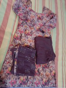 Brown Full Sleeve Dupatta Set