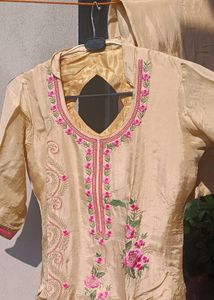 Golden Shiny Embrodied Kurti With Pants