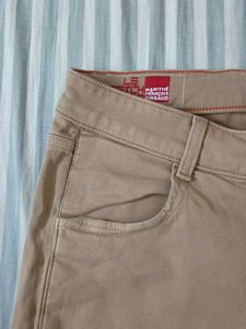 (30 Waist) Beige Denim/Cotton Blend With Side Slit