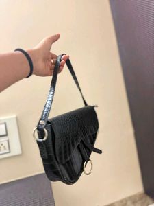 Black Croc Embossed Saddle Bag