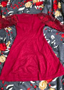 Elegant Red Lace Sleeve Dress