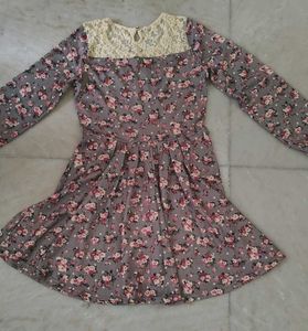 Grey Floral Lace Dress