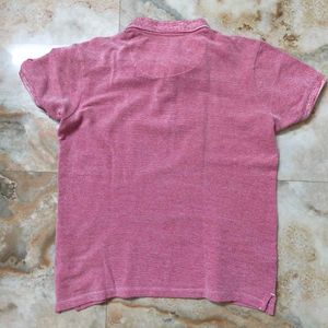 Ether Polo Collar Pink Textured Tshirt