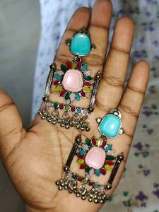 Beautiful colour full silver oxytocin earring😍😍