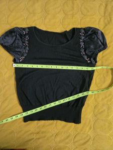 Chic Black Puff Sleeve Top bust 36