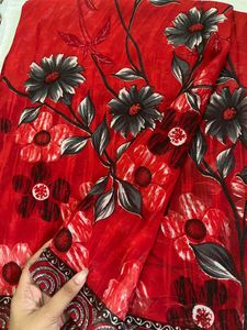 new red printed saree