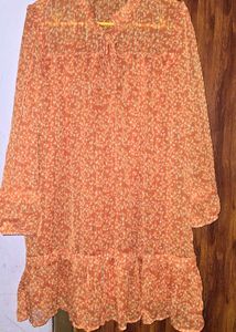 RIO Dress with Bishop Sleeves Orange🍊(M) SIZE