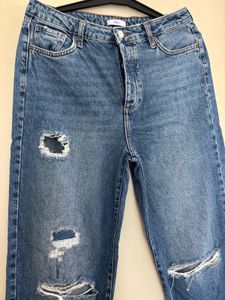 FOREVER 21 RIBBED DETAILED HIGH WAIST JEANS