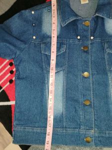 Navy Blue Denim Jacket With Pearl Design