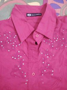 Red Embellished Button-Down Shirt