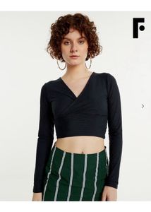 Urbanic Black V Neck Long Sleeve Top