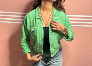Lime Green Cropped Denim Jacket