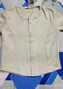 I Lady Beige Button Down Top
