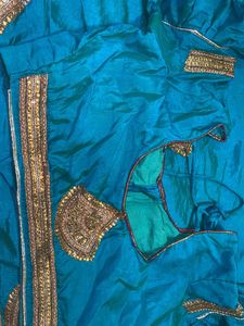 Teal Saree with Gold Embroidery