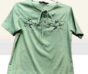 Mint Green Floral Embroidered Tie-Front Top
