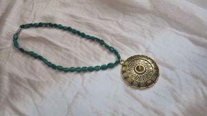 Green Beaded Medallion Necklace
