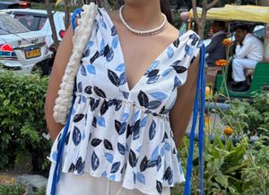 Leaf Print Peplum Top