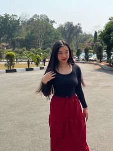 Trendy Red Flowy Skirt