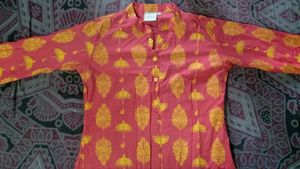 Red And Yellow Printed Kurta
