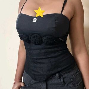 Black Floral Lace Corset Top