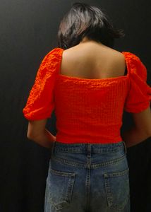 Chic Orange Ruched Crop Top