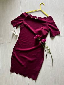 Maroon Scallop Dress