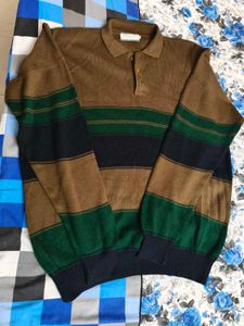 Ambassador Men Brown Striped Knit Sweater