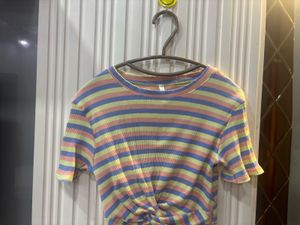 Striped Twist-Front Crop Top