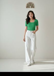 Green Square Neck Top H&M