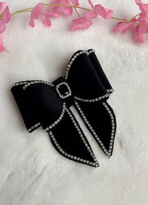 Elegant Black Velvet Crystal Bow Hair Clip