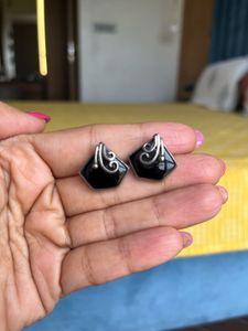 Pure Silver Studs With Black Stone