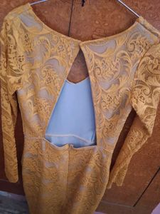 Elegant Yellow Lace Dress with back style