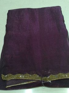Elegant Purple &amp; Gold Embellished Saree
