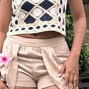 Beige Flowy Shorts