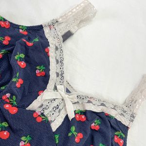 Trendy Y2k Coquette Lace Bow Blue Cherry Top