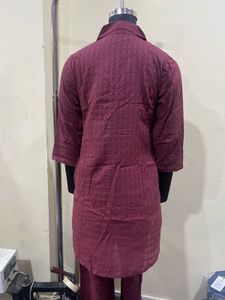 Maroon Dobby Collar Short Co-ord Set