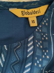 GLOBAL DESI Blue Peplum Bell Sleeves Top