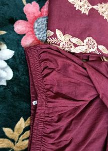 Embroidered Maroon Kurta Set