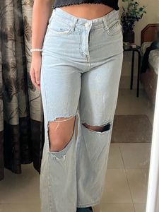 Blue Ripped Straight Leg Denims