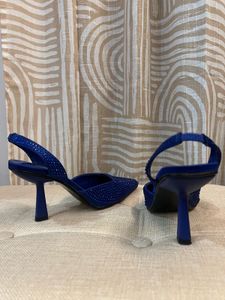 Blue Rhinestone Slingback Heels