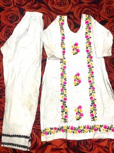 Embroidered White Kurta Set