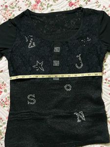 Embellished Black Long Sleeve Top